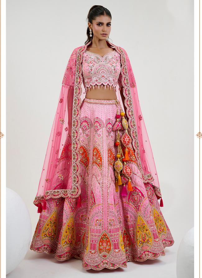 Silk Pink Bridal Wear Embroidery Work Ready To Wear Lehenga Choli